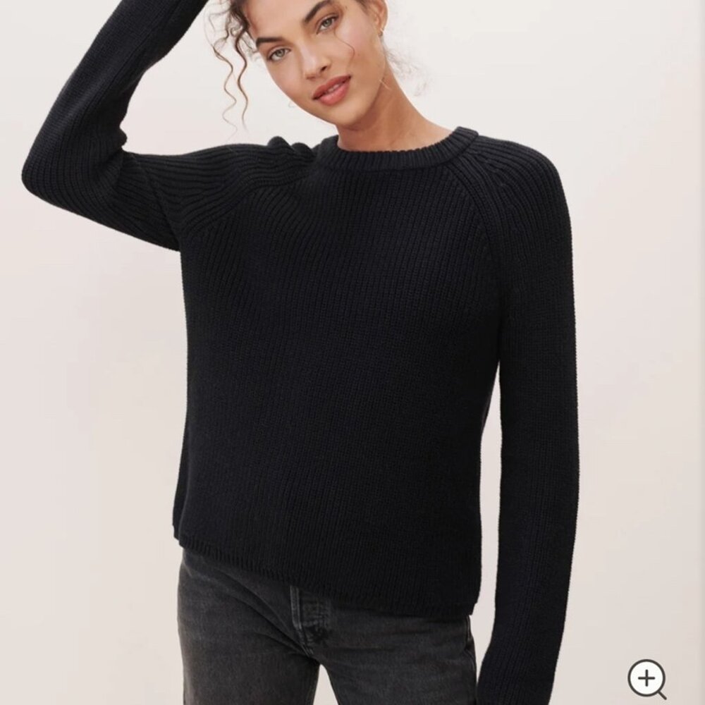 Jenni Kayne Cotton Fisherman Sweater, Small Black